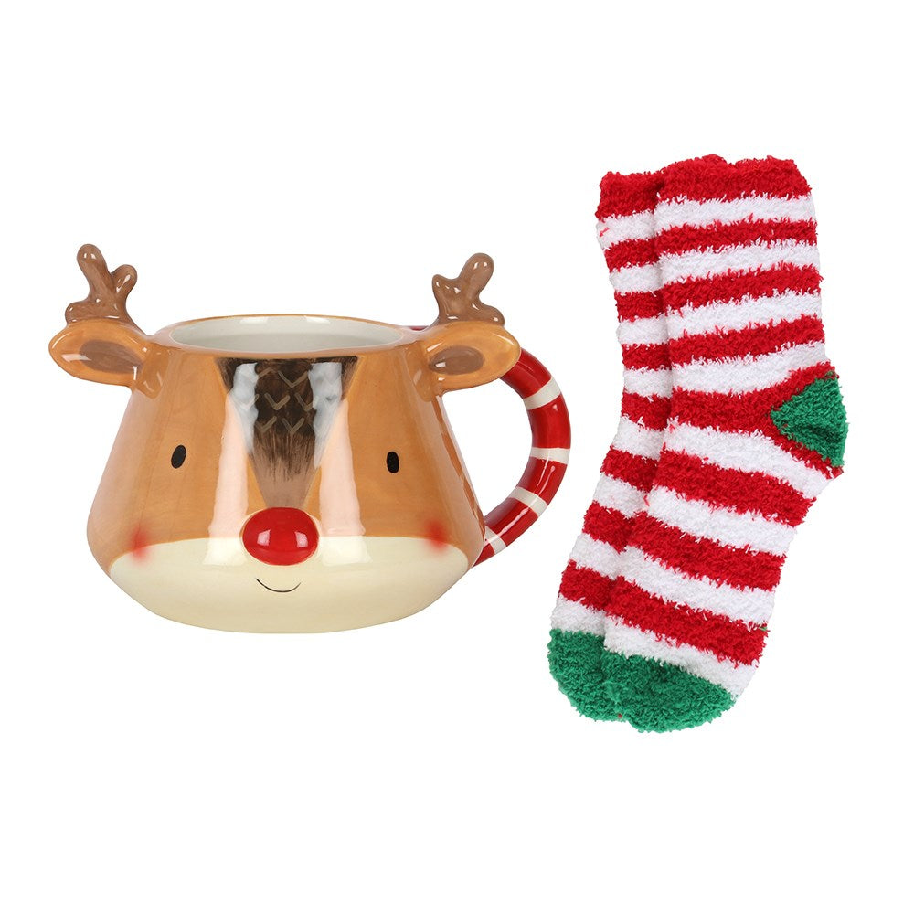 Personalised Reindeer Mug and Socks Set