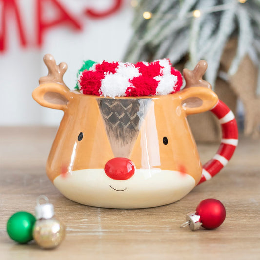 Personalised Reindeer Mug and Socks Set